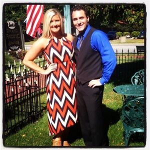 Chevron Halter Dress in Navy, Tan, and Orange